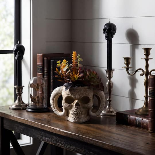 9.5" Artificial Halloween Succulent Garden in Horned Skull Planter